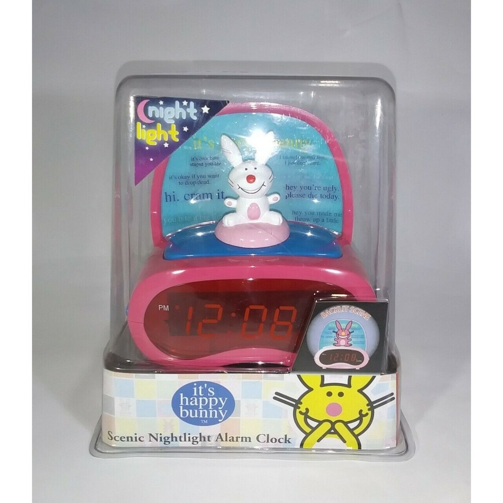 IT'S HAPPY BUNNY Scenic Nightlight Alarm Clock Non-PC Gag Gift Jim Benton NEW